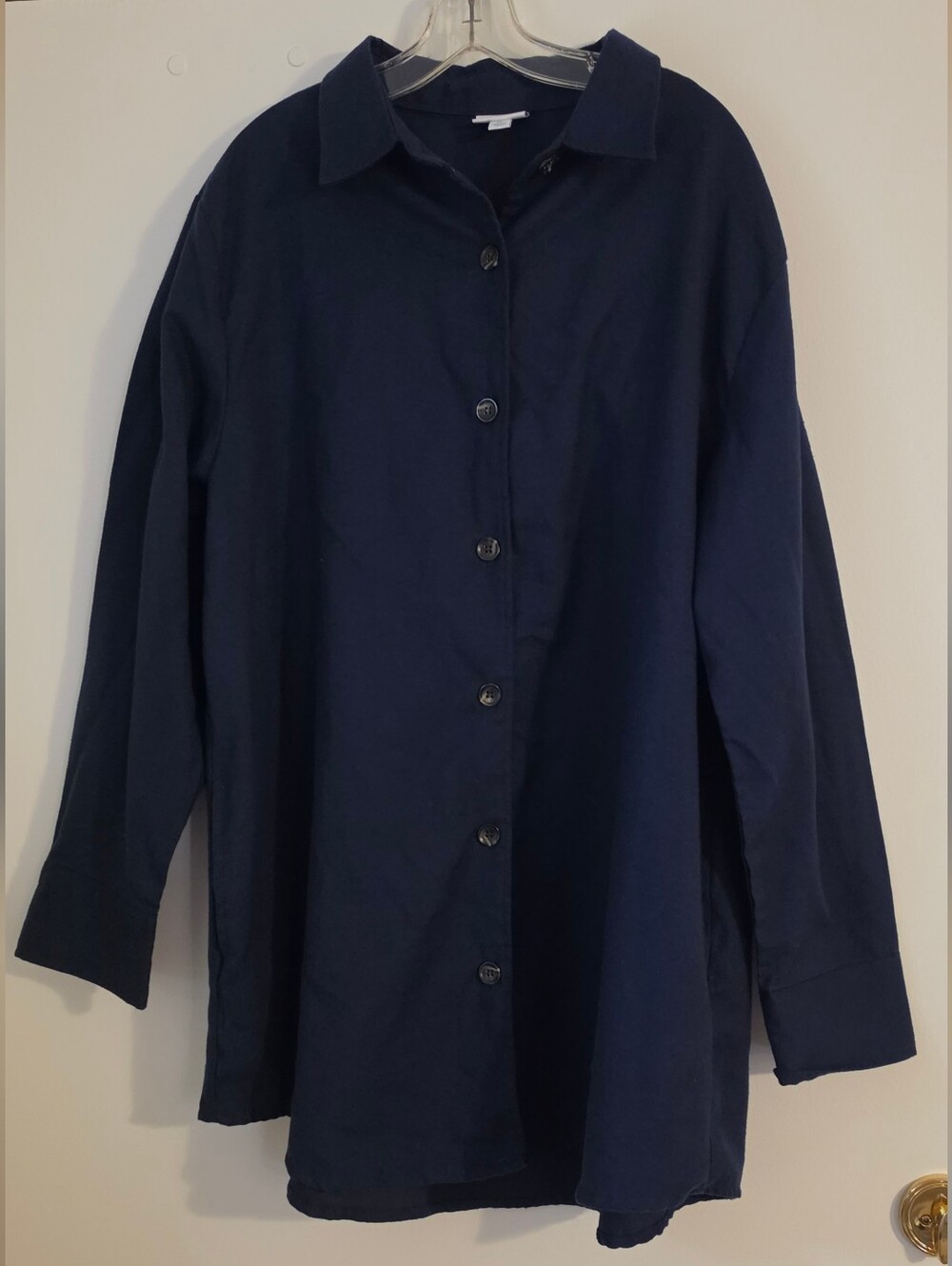 LuLaRoe XL 2X Abigail Oversized Navy Blue Shacket Flannel Shirt Jacket EUC - Picture 5 of 12